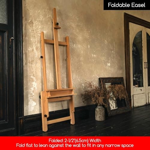 MEEDEN Grand Chevalet en Bois de Hêtre, H-Frame Chevalet de Peinture pour Adultes, Réglable 190 cm à 370cm, Peut Contenir des Toiles jusqu'à 236 cm,Chevalet à Roulettes avec Plateau de Rangement