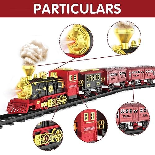 Locomotive à Vapeur,Jouet de Train à Vapeur,Train Electrique Noel Jouet avec Fumé,Train de Noel,Train Electrique,Train Jouet pour Enfants,Ensemble de Train de Noël Cadeau de Noël