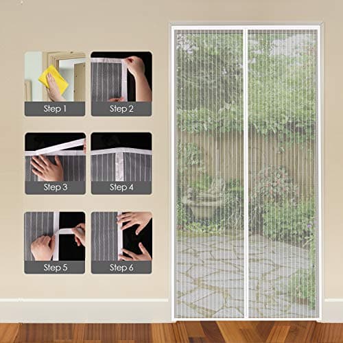 MYCARBON Moustiquaire Porte Fenêtre 120x220cm Magnétique Rideau de Porte Anti Mouche Maille Ultra Fine Moustiquaire Fenêtre Aimantée Protection Contre les Moustiques, Bande Adhésive Incluse, Blanche