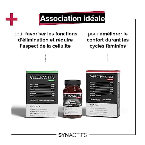 ARAGAN Synactifs Lot de 2 Circactifs | Complément Alimentaire Circulation, Jambes Lourdes | Vigne Rouge, Raisin, Citron, Sélénium, Huile essentielle | 60 gélules | 1 mois de prise Fabriqué en France
