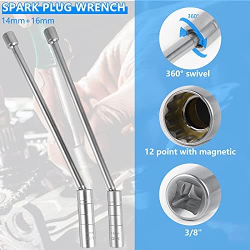 efuturetime Clé à Bougie 16/14mm Douille Bougie, Douille Articulée Magnétique à Bougie Douze Pans, Universelle Cle a Bougie 3/8", Spark Plug Wrench pour Le Démontage et l'Installation (Longue)