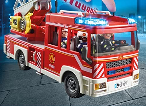 Playmobil 9463 Camion de Pompiers avec échelle pivotante - City Action - avec Trois Personnages, Un véhicule avec échelle télescopique, Module Lumineux et sonore - Intervention de Secours - Dès 4 Ans