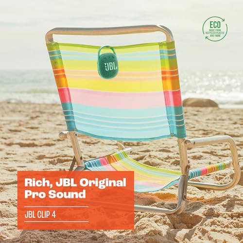 JBL Clip 4 ECO, Enceinte Bluetooth portable, étanche à l'eau et à la poussière, Mousqueton intégré, Autonomie 10h, Blanche