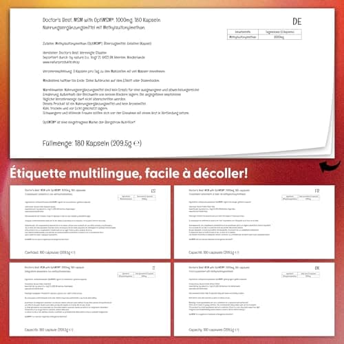 Doctor's Best, MSM avec OptiMSM, 1.000 mg, 180 Capsules, Hautement Dosé, Sans Soja, Sans Gluten, Sans OGM, Soufre Naturel