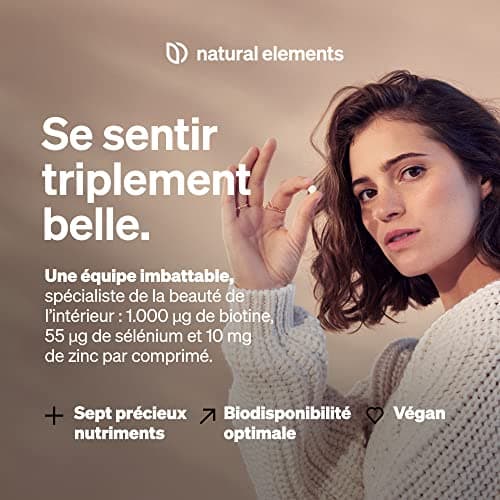 Biotine 1000 μg – Zinc 10mg avec Sélénium 55 μg – 365 Comprimés pour pousse cheveux (1 an d'approvisionnement) – Favorise la Repousse des Cheveux, la Peau et des Ongles – 100% Végétalien