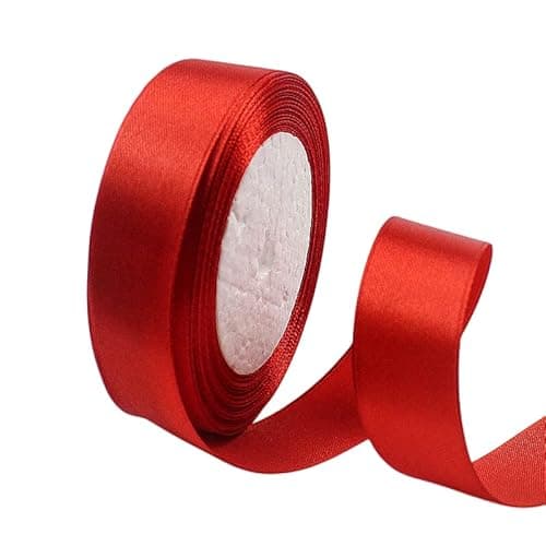 POPOYU Ruban Satin 25mm, 23 mètres Rouge Rubans de Tissu pour Emballage des Cadeaux pour Fête Noël Halloween, Artisanat, Bouquets, Projets de Couture, Anniversaire et Mariage Gâteau Décoration