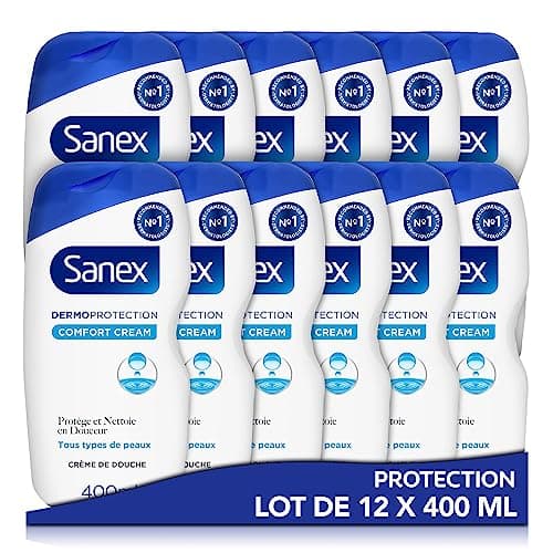 SANEX-Dermo Protection Gel douche formule-Pour Toute la Famille*-Développée Avec des Dermatologues-Nettoie En Douceur, Hydrate & Protège-Rend La Peau Plus Résistante-Rétablir Le pH-Lot de 12 X 400mL
