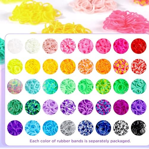 Funtopia Elastique Bracelet Kit, 9000pcs Friendship Élastique Bracelets en Caoutchouc Coloré avec Pendentifs, Clips, Perles, Boîte de Rangement et Kit de Bijoux pour Filles et Enfants