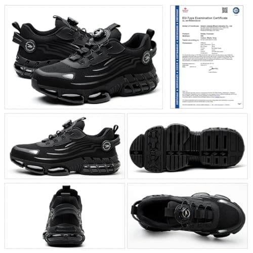 GUDECIUS Chaussures de Securité Légère Hommes Respirantes Femme Basket Securite Embout Acier Protection Chaussure Confortable Antidérapante Chaussure de Travail Noir 43 EU