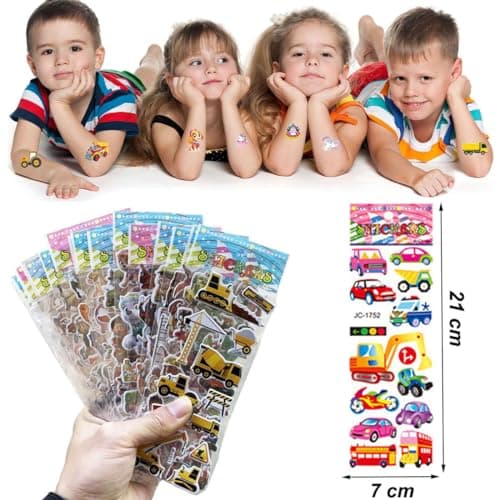 BZKSER Autocollants 3D - 24 Feuilles Kids Stickers, Autocollants Récompense, Autocollants Gommettes Stickers pour Enfants pour Récompenser Scrapbooking,Motifs y Compris Animaux, Avions, Dinosauresetc