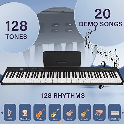 Clavier de piano pliant Kime, clavier électrique Piano 88 touches Clavier pliable de piano numérique semi-pondéré avec pédale de sustain Bluetooth MIDI, porte-feuille de musique, sac de transport