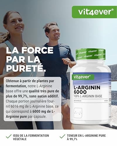 L-Arginine - 365 gélules végétaliennes - Premium : 4500 mg de L-arginine pure par dose journalière - Fabriqué par fermentation végétale - Hautement dosé - Vegan