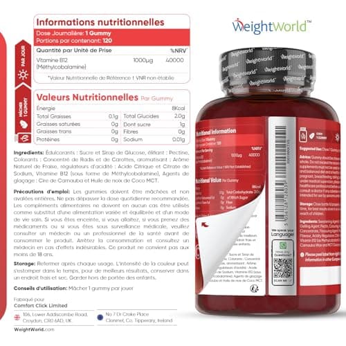 Vitamine B12 Méthylcobalamine 1000mcg - 120 Gummies Vitamine B12 Vegan Pure & Haute Absorption - Cure Vitamine de 4 Mois, Goût Fraise - B12 Vitamine Fatigue, Immunité, Métabolisme, Système Nerveux