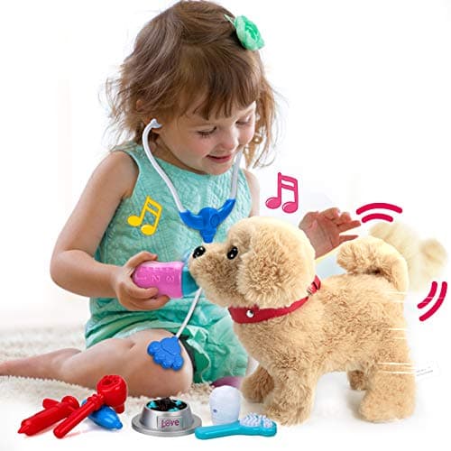 Koonie Chien Interactif Qui Marche, 11 Pièces, Peluches et Animal Interactive,Chien Électronique avec Aboiement, Chant, Queue Qui Remue, Animaux Jouet Cadeaux Enfant Fille Garcon 2 3 4 5 Ans