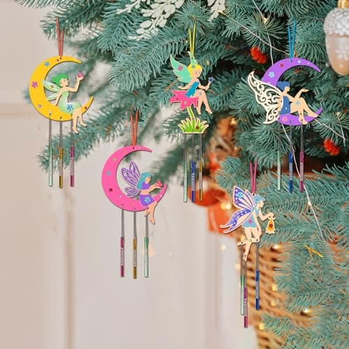HONMOK 12pcs Carillons à Fabriquer pour Enfant Kit Fée Carillon Bricolage de Loisir Créatif Noël Carillon à Peindre pour Fille Garçon Décoration Activité Manuelle Fête Halloween Anniversaire