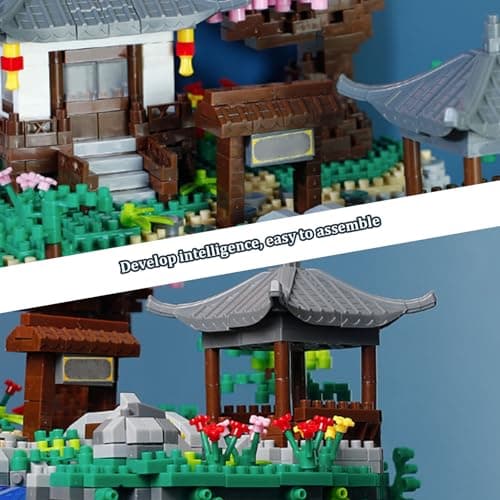 Les blocs de construction ensemble Peach Blossom Micro Building Blocs Ensemble de blocs d'éclairage pour adultes 3 mode Chinese Architecture traditionnelle Bloc de construction Adult Blocs Birthd