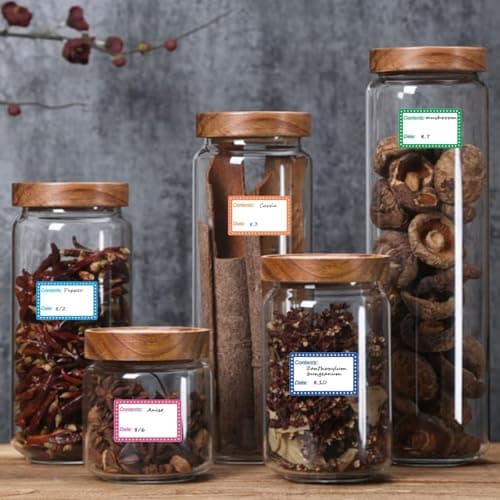 AZWOOD Etiquettes Autocollantes Bocaux, 2 Rouleaux 1000 Étiquettes Confitures - 25 x 40mm Étiquettes Multifonctionnel Universelles pour Boîtes de Congélation, Bocaux (Multicolore)