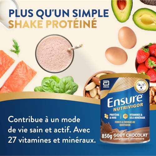 Ensure NutriVigor - Complément alimentaire avec protéines, 27 vitamines et minéraux et HMB - Pour une alimentation saine et équilibrée - Chocolat - 1 x 850 g