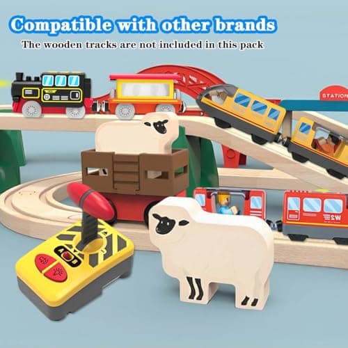 LiRiQi Train électrique télécommandée Enfant Locomotive à Piles à Vapeur, Ensemble de Train à Grande Vitesse à Moteur, Train Bois Magnétique Compatible avec Thomas Brio, Jouet pour Tout-Petits Enfants