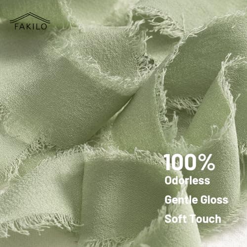 FAKILO Ruban en mousseline de soie à franges fait à la main 4 rouleaux de ruban vert clair de 2,5 cm x 5 m de ruban rose blush, 20 m de ruban en mousseline