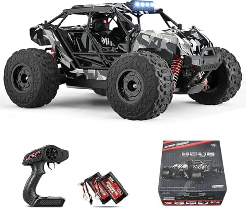 Lischwert Voiture télécommandée, 2,4 GHz 1:18 proportionnelle 4WD 50+ km/h Hobby Offroad Monster RC Truck, RC Crawler avec lumière LED, 2 Piles