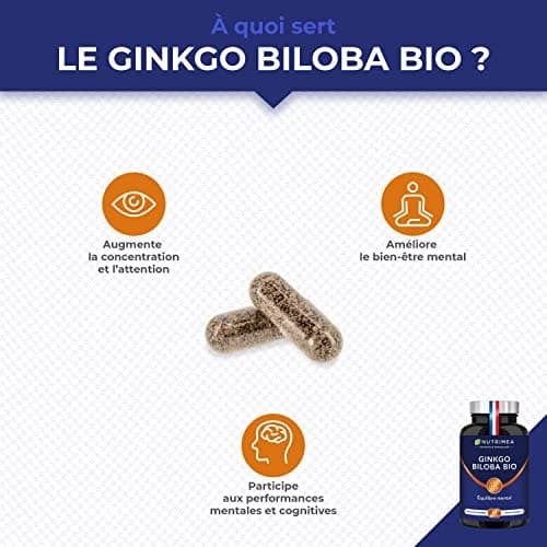 Ginkgo Biloba BIO - Complexe Mémoire & Concentration - Booste les Performances Cérébrales - Sauge BIO - 60 Gélules Vegan - Nutrimea - Fabrication Française