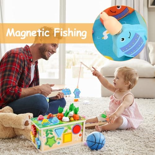 Focenat Jouet Enfant Montessori en Bois, 9-in-1 Jeu de Pêche Magnetique Éducatif, Jouet Motricité Fine pour Bébé 3 4 Ans, Cadeau Garçons Filles