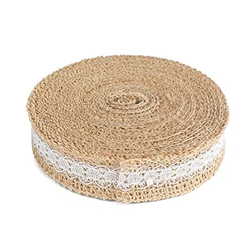 jijAcraft 2,5cm Ruban Jute Dentelle, 10M Dentelle Rouleau Toile de Jute, Rouleau Toile de Jute Naturel pour décorer Mariages Champêtres Anniversaires Artisanat