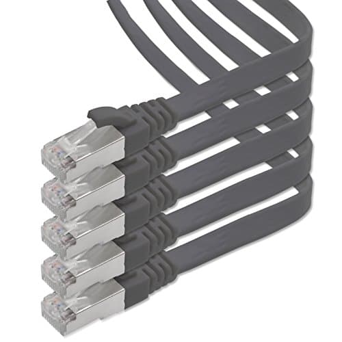 1aTTack.de 1m - noir - 5 pièces Câble ruban LAN Ethernet Gigabit CAT.7 (RJ45) câble réseau câble brut (10Gbit/s) câble d'installation plat mince compatible avec Cat.5 - Cat.5e - Cat.6