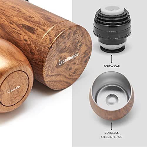 BALIBETOV Ensemble complet de Yerba Mate - Modern Mate Gourd, Thermos, Bombilla et Brosse de Nettoyage Inclus - Tous en Acier Inoxydable 304 18/8 de Qualité Supérieure (Bois)