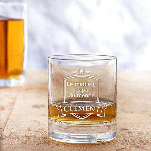 AMAVEL Verre Tumbler Droit de Dégustation pour Whisky, Rhum, Cognac avec Gravure, Blason Personnalisé pour Papa, Prénom, 320 ML