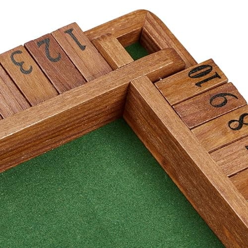 Relaxdays Shut The Box, 10 battants, de 2 à 4 Joueurs, en Bois, pour Petits et Grands, avec dés, Marron et Vert