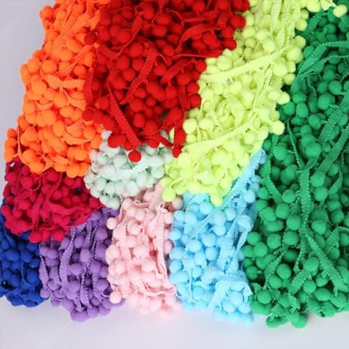 Allayu Ruban à Franges en Boule de Garniture Pom Pratique, Large Application, Plusieurs Couleurs Disponibles, 5 Yards, Dentelle en Polyester Facile, Jaune Fluo