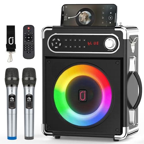 JYX Machine de Karaoké, bluetooth speaker pour adultes avec 2 microphones sans fil, Système de Karaoké portable pour soirée à la maison/au camping