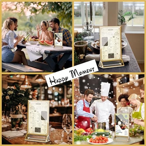MAJOYLIFE Porte Menu de Table avec Bordures Dorées 6 paquets,Chevalet de Table en Acrylique,Cadre Double Face pour Affiches de Restaurant/Mariage/Eglise/Hôtel(13x18cm)