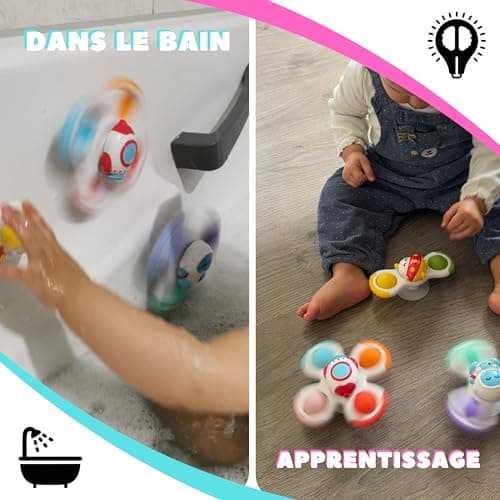 Baby Spinner Ventouse Pop it - Baby hoptoys Fidget Toys - Spinner Anti Stress - Jouet Bebe 1 an - Jouets de Bain - Hand Spinner Bebe