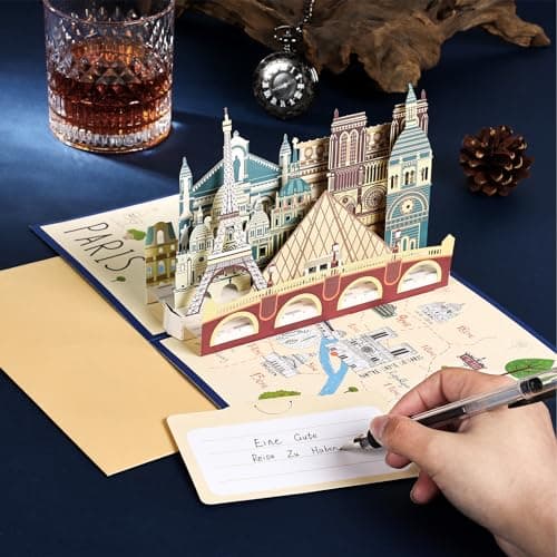 joyoldelf Carte Voeux de Voyage Pop Up - Carte Anniversaire 3D, Carte Retraite, Cadeau Voyage Vacances, Billet Avion, Convient Aux Hommes, Femmes, Amis, Voyage, Lune De Miel(Tour de Paris)