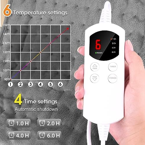 Coussin Chauffant, Arlierss Coussin Chauffant Electrique avec Ceintures, 6 Niveaux de Température 4 Réglage de L'heure, Ceinture Chauffante Lombaire pour Genoux,Cou,Pieds et Hanches Gris