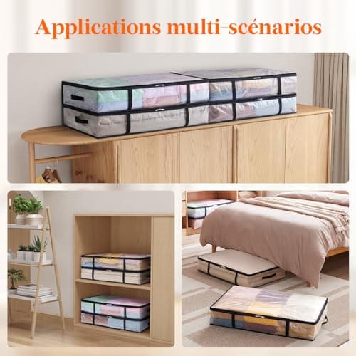 Lifewit Lot de 4 Sac de Rangement Transparent 60L, Boite Rangement Sous Lit Pliable avec Poignées, Sac de Rangement Vetement en PP pour Demenagement, Vêtements, Couvertures, Housse de Couette, Jouets