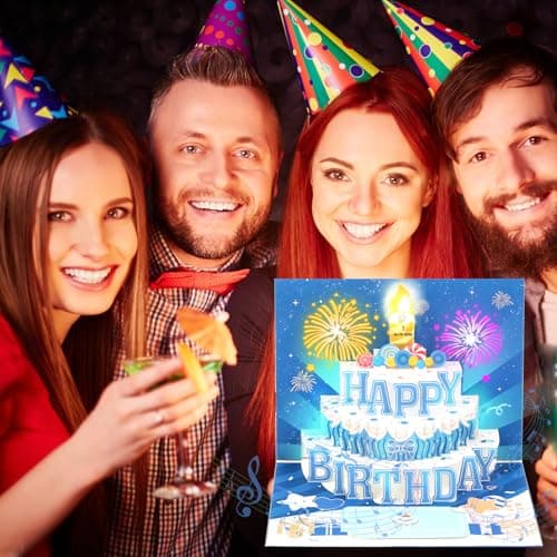 Carte Anniversaire 3D avec Musique et Lumière Woukksy Pop Up Carte d'anniversaire Amusante avec Bougie Anniversaire Soufflable, Kit Cadeau Anniversaire Pour Femme Homme Maman Papa Fille Garcon