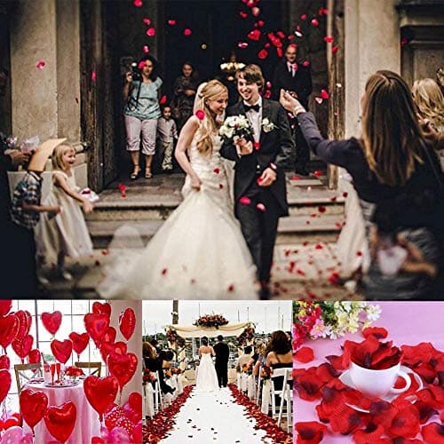 Bougies Romantiques et Pétales. 50 Bougies en Forme de Coeur + 1000 Pétales de Rose Rouges en Soie, 5 Ballons Coeur Rouges - Décoration pour Mariage, Saint Valentin et Fiançailles