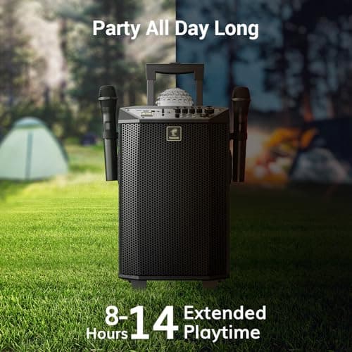 TONOR Enceinte Karaoké avec 2 Microphones sans Fil, Karaoke Complet avec Réglage des Graves/Aigus, Enceinte Sono Haut-Parleur Bluetooth Portable avec Lumières DJ pour Maison Fête Classe et Eglise K20
