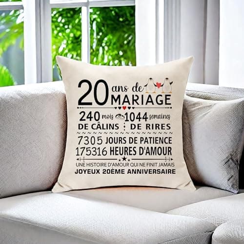 20 Ans Anniversaire Housses de Coussin Original Cadeau pour 20 Ans De Mariage Femme Homme Couples 20ème Mariage pour Mari Femme Saint-Valentin 20ème Souvenir Cadeaux Commémorative (20ans)