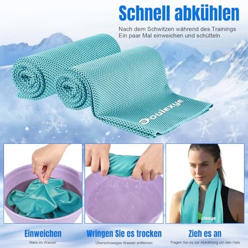 Bouiexye Lot de 2 serviettes rafraîchissantes 100 x 30 cm Bleu mer Serviette rafraîchissante en microfibre Serviette de refroidissement instantanée pour le sport, le fitness, le yoga, les voyages, la