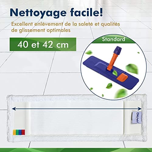 Okaei - Housse de serpillière 2 Piece (40 CM) - Housse en 100% Microfibre Premium Blanc - Optimale pour Le Nettoyage en Profondeur des sols Lisses et légèrement irréguliers