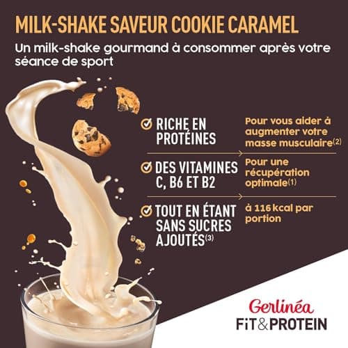 Gerlinéa Fit&Protein - Milk-shake Protéiné Saveur Cookie Caramel - Protéines Après le Sport - Whey Musculation Femme - Sans Sucres Ajoutés - 116 Kcal / portion - 340 g (10 boissons)