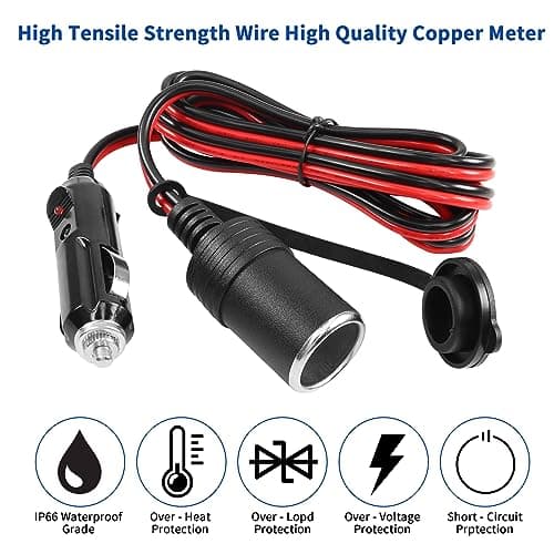 YACSEJAO Rallonge allume-cigare 12 V 2 m 16 AWG mâle vers femelle avec fusible 15 A pour pompe à pneu, compresseur d'air, nettoyeur, pompe de compresseur d'air