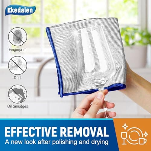 Ekedalen Chiffon Magique Microfibre, 6X Serviette sans Trace Absorbant Polissage, Lingette Essuie Vitre Verre Lunette Miroir Vaisselle Cuisine Menage Voiture, Torchon Nettoyage Réutilisable Lavable