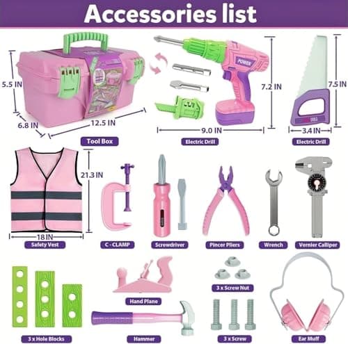 ANYCESO Ensemble d'outils électriques pour Enfants, Coffret de Jouets de Construction, visseuse sans Fil, idée Cadeau pour garçons et Filles de 3 à 8 Ans, Rose