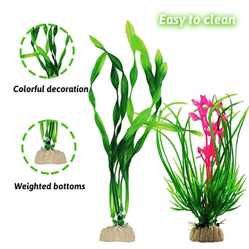 QUOZUO 20 Pièces Aquarium Decoration Plante, Vert Plantes Artificielle Aquarium Deco et Rocher Polyrésine Grotte Ornement